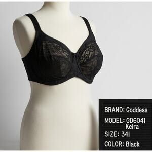 Goddess GD6041 Keira Banded Underwire Bra 34I Black Full Figure Support